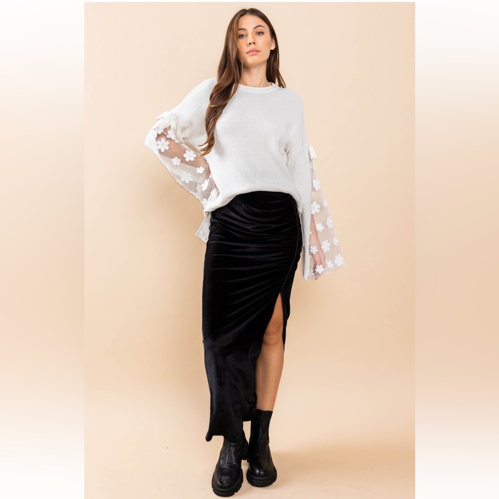 Velvet Shirring Detail Skirt
